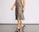 Feline Myself Satin Leopard Flare Midi Skirt