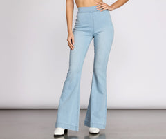 High Rise Denim Flare Pants