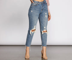 High Waist Distressed Denim Pants